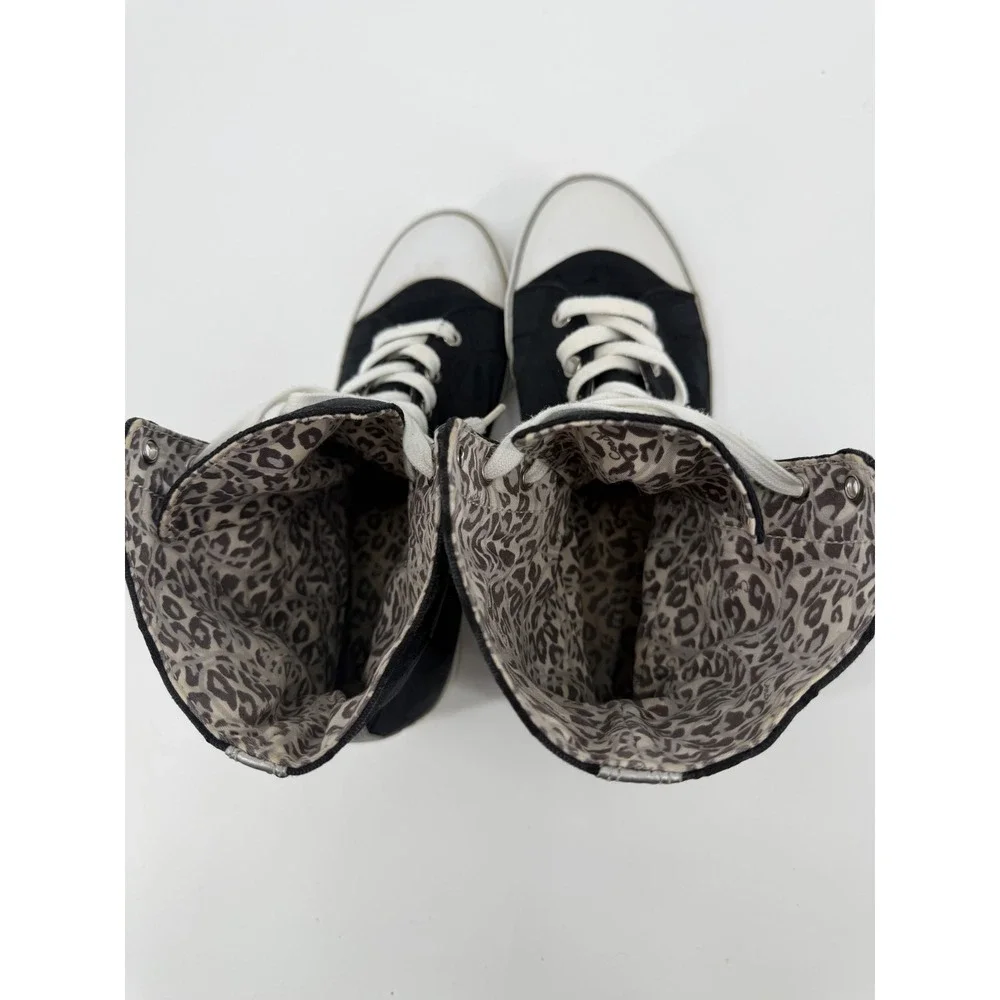 Coach Womens Black Signature Jacquard High Top Sneakers Silver Trim Size 9
